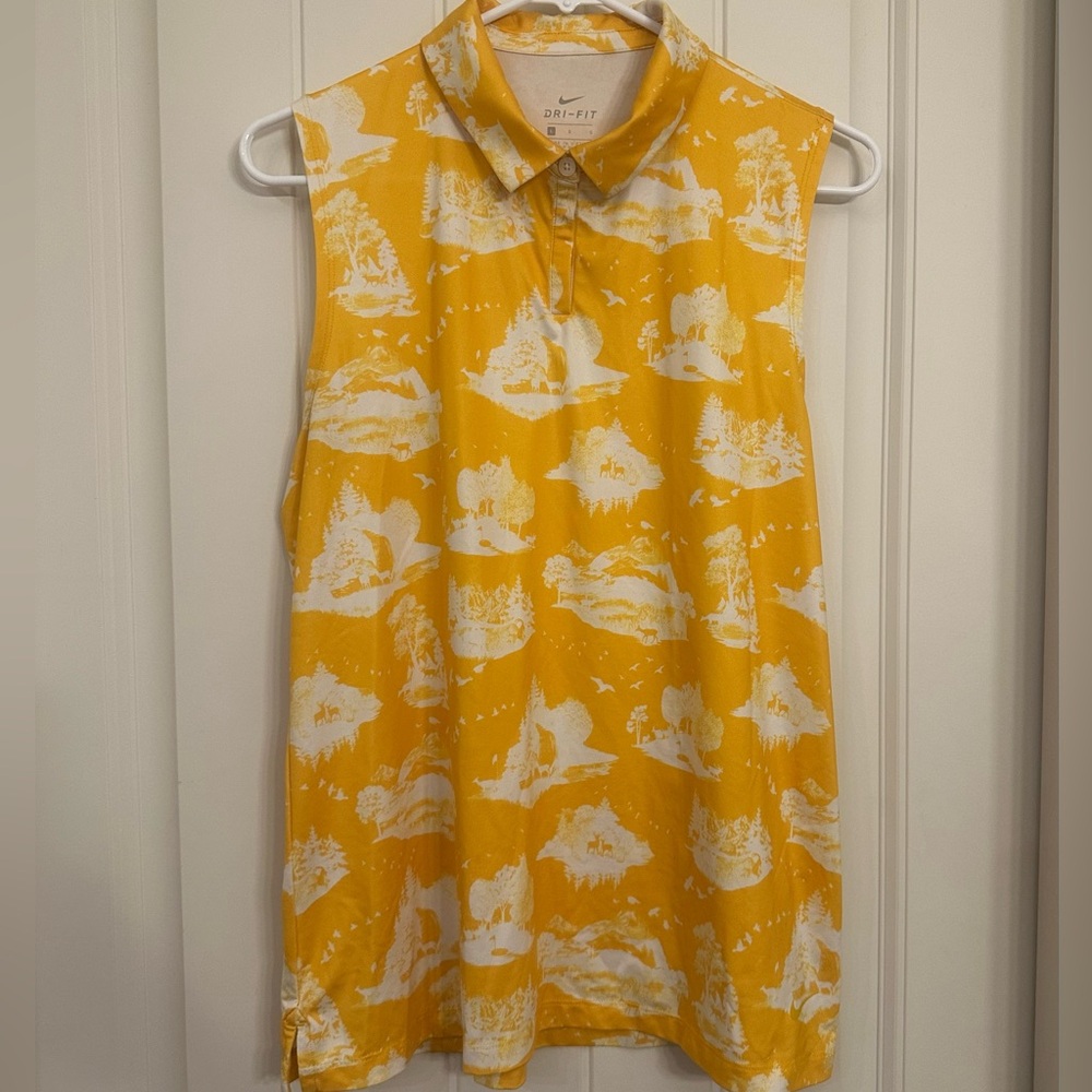 Nike Yellow and White Sleeveless Polo Top